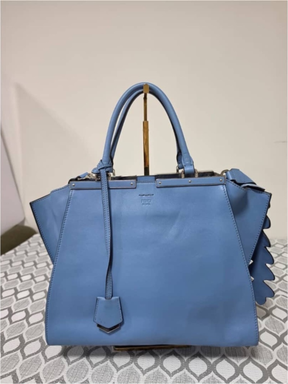 Authentic Fendi Leather 3Jours Petite Satchel Bag Blue
